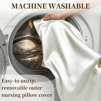 Pro Goleem Nursing Pillow Cover - Soft Silk Feel Feeding Slipcover | 2 Pack in Gray & White