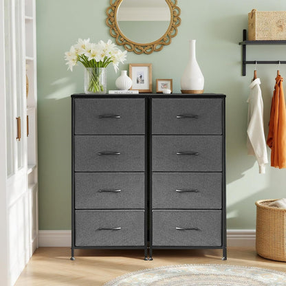 Regine Switzerland 4-Drawer Nightstand - Stylish Gray Bedside Table with Wooden Top & Fabric Bins