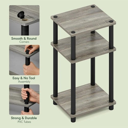 Furinno JUST Side Table - 3-Tier Nightstand with Open Shelves | Toolless Assembly in French Oak