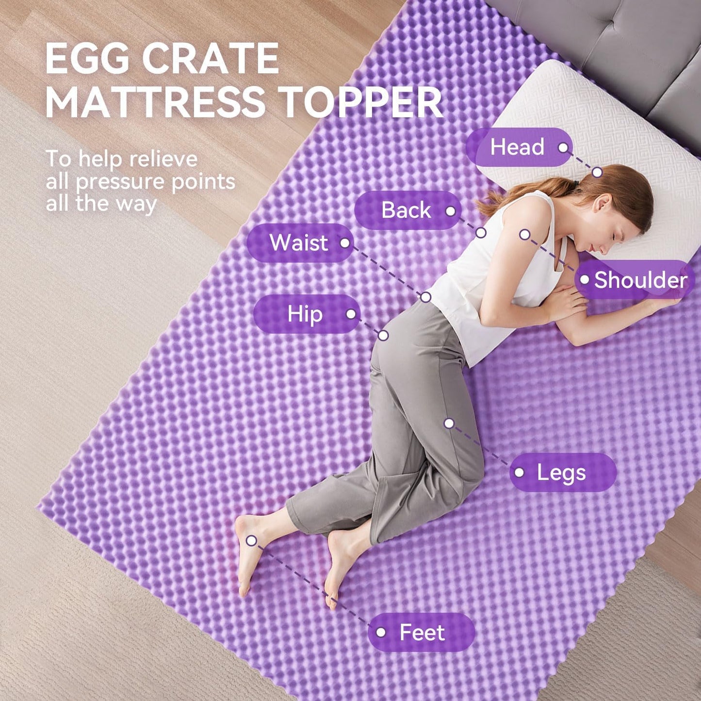 SINWEEK 2-Inch Egg Crate Memory Foam Mattress Topper - Twin Size, Soft Pad for Back Pain Relief