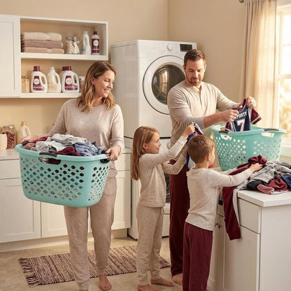 Skiennix 1.8 Bushel Hip Hugger Laundry Basket - Teal Flexible Plastic Hamper for Easy One-Hand Carry