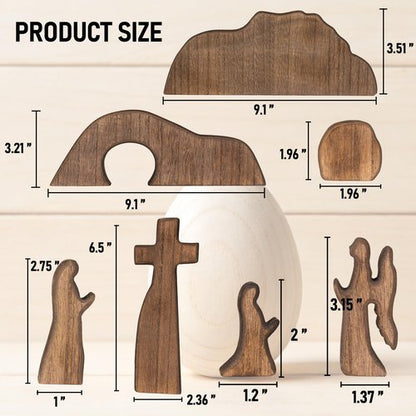 NEROSUN Empty Tomb Easter Scene and Cross Decoration, Wooden Easter Resurrection Scene Cross Jesus Tomb Tray Set, Jesus Nativity Scene Decor for Religious Home Office Tabletop Christian Gifts