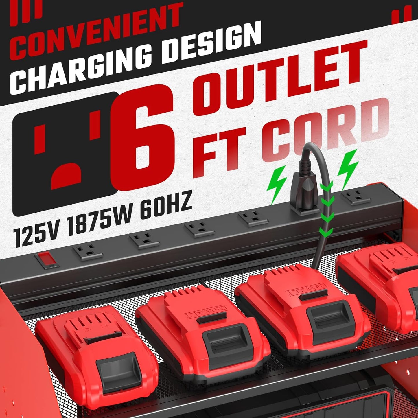 ZESEN Power Tool Organizer - Heavy-Duty 3-Layer Wall Mount Shelf with Charging Station & Hooks | Red
