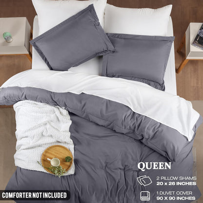 Utopia Bedding Duvet Cover Set - Queen Size 3-Piece with Zipper Closure | Grey 90x90 Inches & 2 Pillow Shams