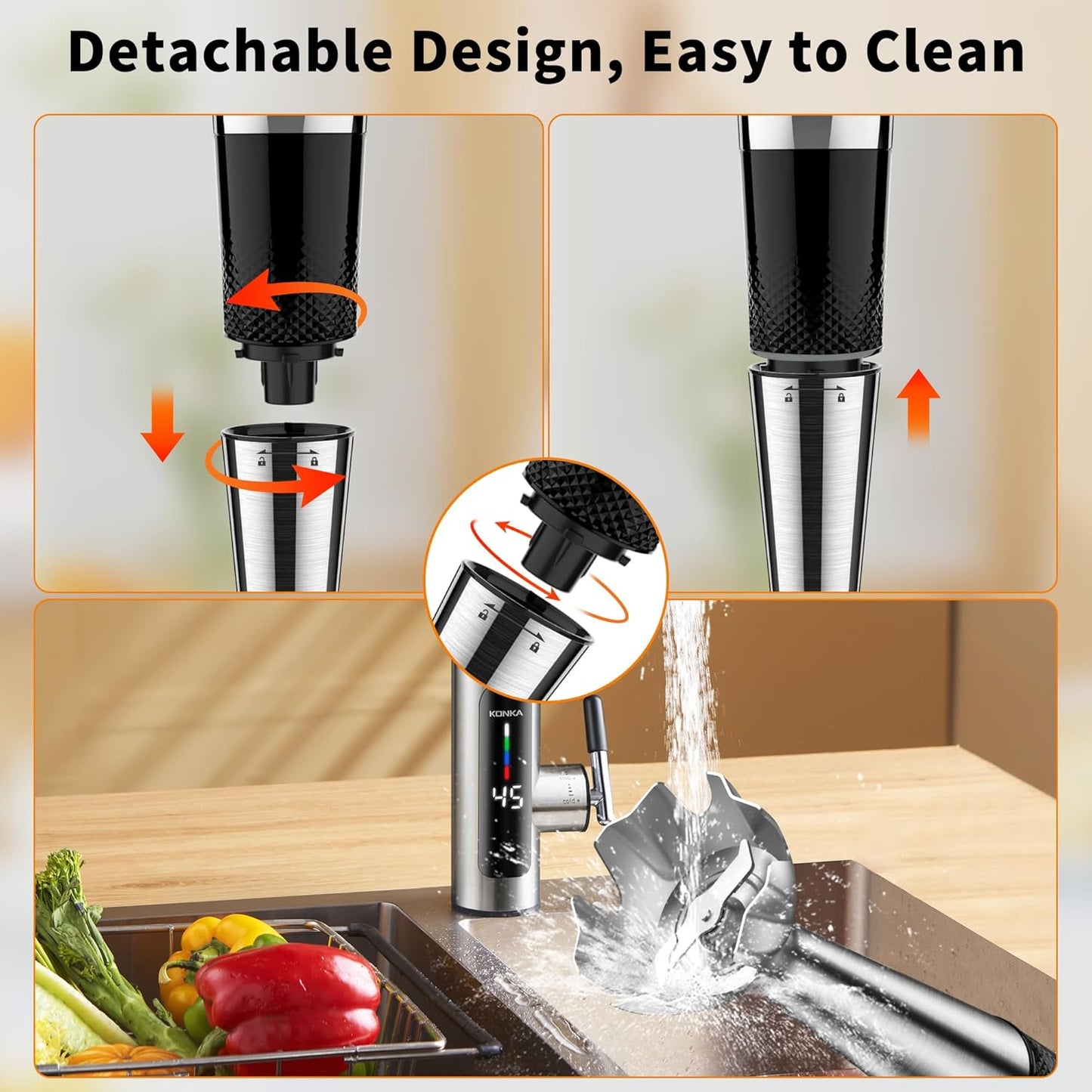 Skiennix Immersion Blender - 21-Speed Handheld Stick Blender with Adjustable Angle & Stainless Steel Blade for Smoothies, Soups, and Baby Food