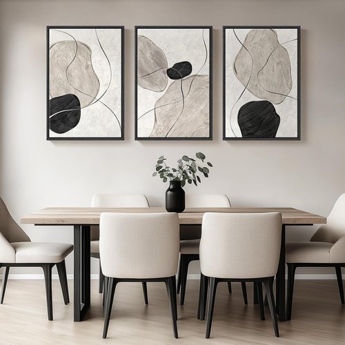 Framed Black and White Abstract Wall Art - Large 3 Piece Minimalist Canvas Set for Living Room | 24x36 In
