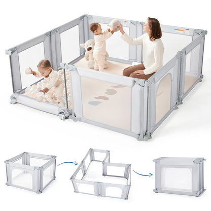 Sweeby Baby Playpen - Foldable Indoor/Outdoor Playpen with Gate | Large 59"x59" Grey Play Yard