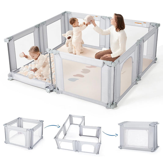 Sweeby Baby Playpen - Foldable Indoor/Outdoor Playpen with Gate | Large 59"x59" Grey Play Yard