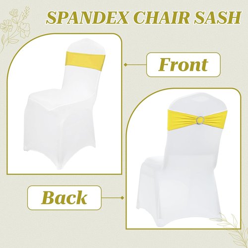 MDS Spandex Chair Sashes - Universal Fit Elastic Stretch Bands with Slider Bow | Pack of 250 - Yellow