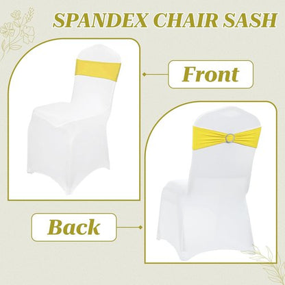MDS Spandex Chair Sashes - Premium Stretch Covers with Buckle Slider for Weddings & Events | Pack of 50 - Yellow