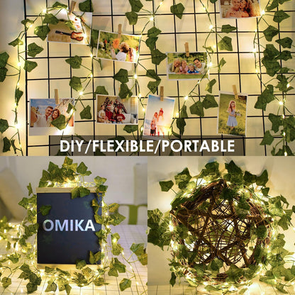 OMIKA 66FT 200 LED Ivy String Lights - Waterproof Fairy Lights with Remote for Bedroom & Garden Decor