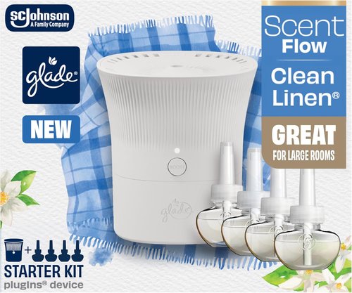 Glade Scented PlugIns Air Freshener - Clean Linen | Includes 1 Device + 4 Refills, 2.61 fl oz