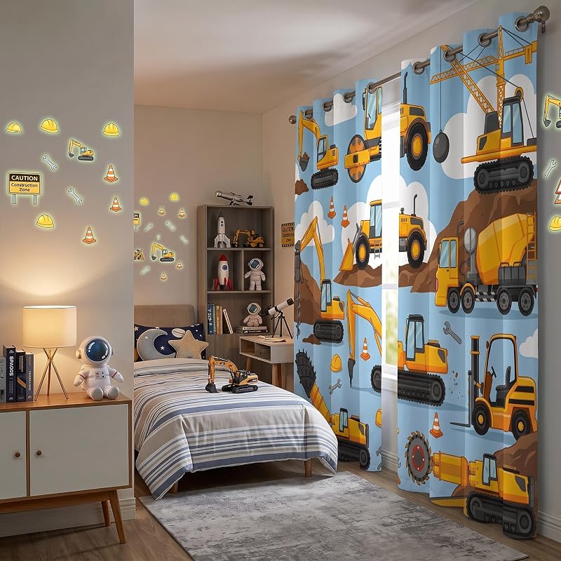 Cartoon Car 55x63 In. Kids Blackout Curtains for Boys Bedroom - 2 Panels, Truck Theme