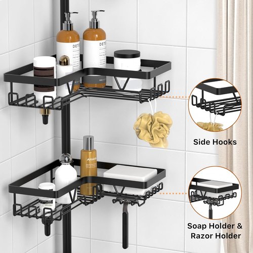 KEGII Corner Shower Organizer - 6-Tier Tension Pole Caddy | Waterproof & Rustproof, Adjustable 25-114.2 Inch