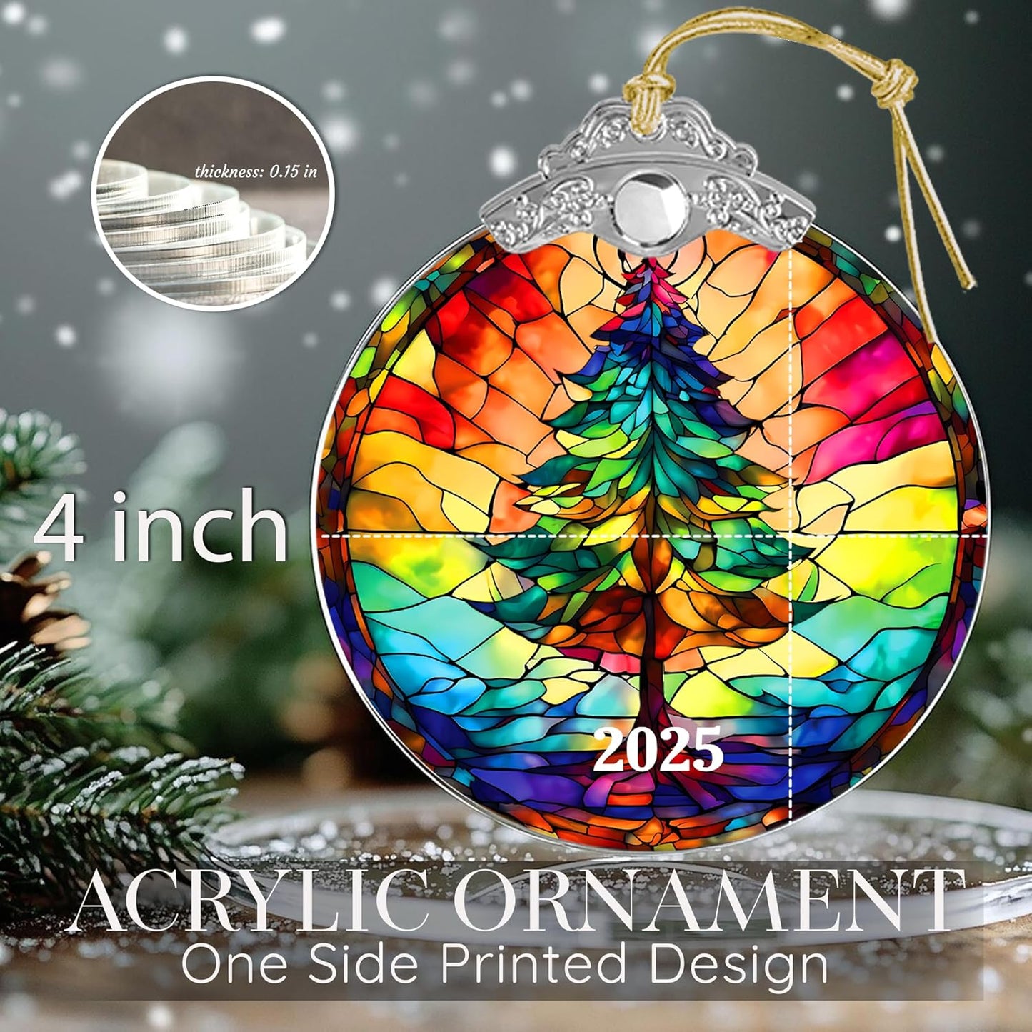 Stained Glass Effections Christmas Ornament - 2D Acrylic Art for Tree Decor | Unique White Elephant Gift