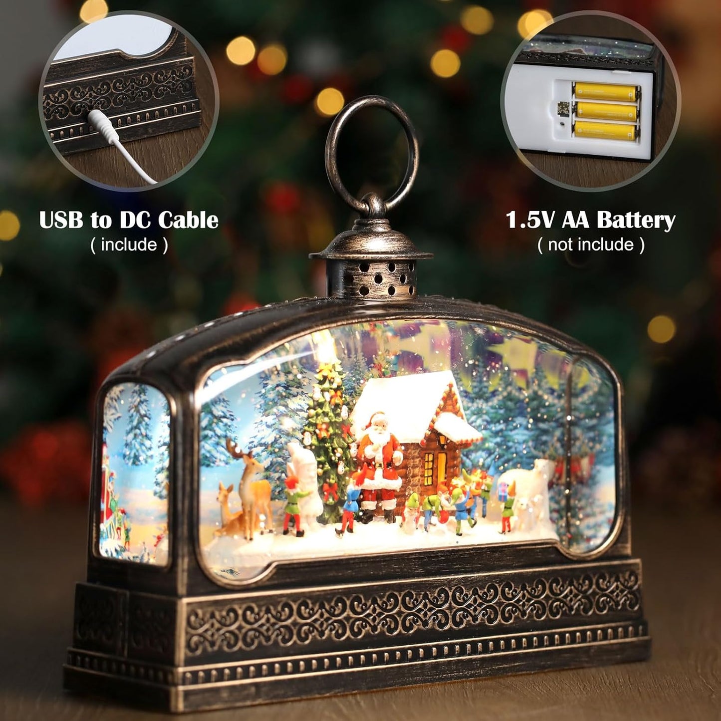 Priddop Christmas Snow Globe - Santa Claus & Snowman Decoration with Timer & Music | USB/Battery Operated