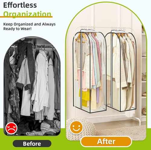 LANDNEOO 6 Pack Clear Garment Bags - Zippered Double-Sided Clothes Storage for Coats, Dresses & Suits - 40'' Long