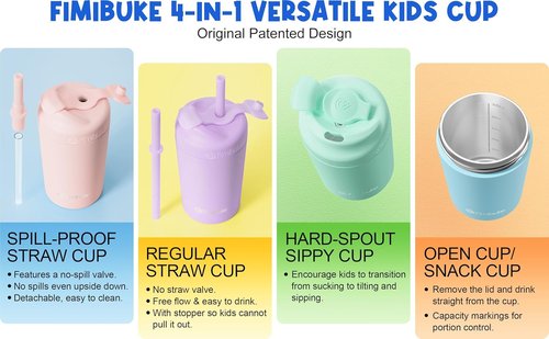 Fimibuke Kids' Insulated Straw Cups - 10 OZ Spill-Proof, Leak-Proof Design | 2 Pack with Silicone Straw