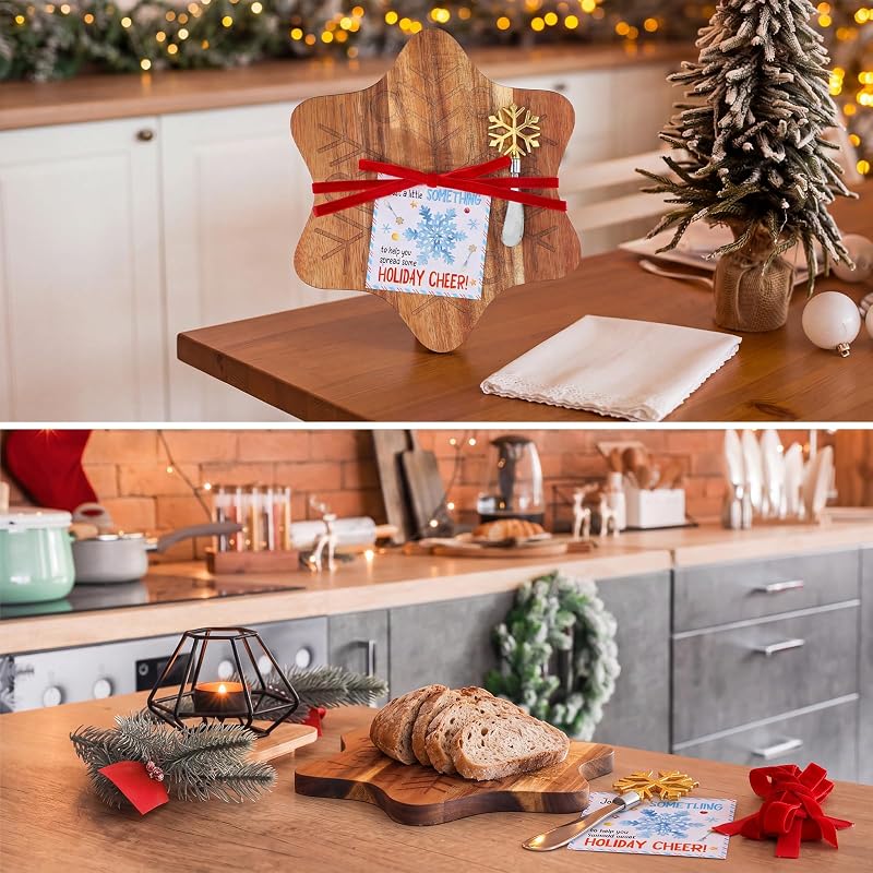 Christmas Snowflake Cutting Board & Spreader Gift Set (6 Sets) — Acacia Wood