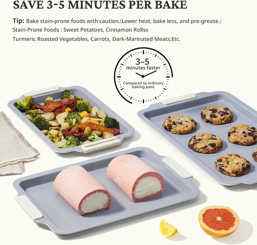 BRONYPRO Non-Stick Ceramic Baking Sheet Set - Heavy-Duty PFOA & PTFE Free Oven Trays | Set of 3, Cream