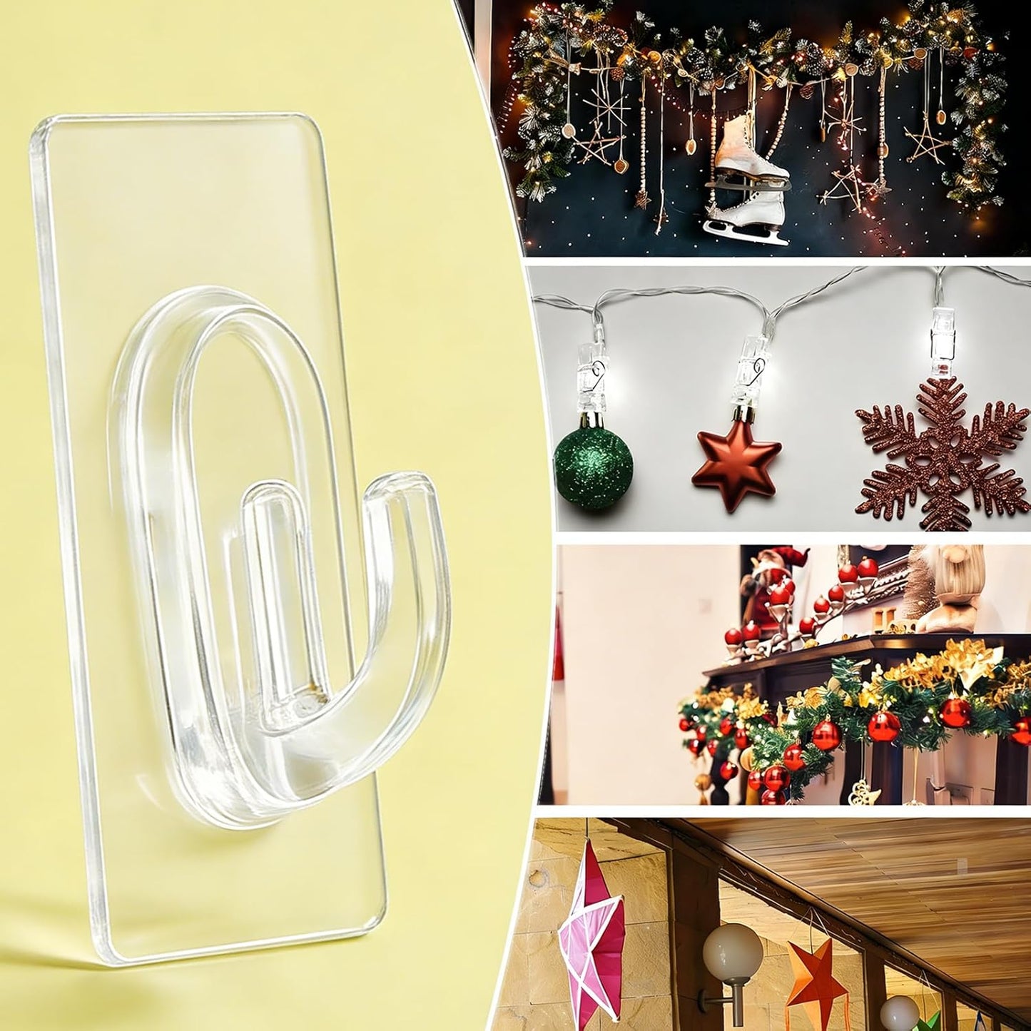 Skiennix 27 Pack Clear Mini Adhesive Wall Hooks - Damage-Free Hanging for Decorations, Lights & Cables
