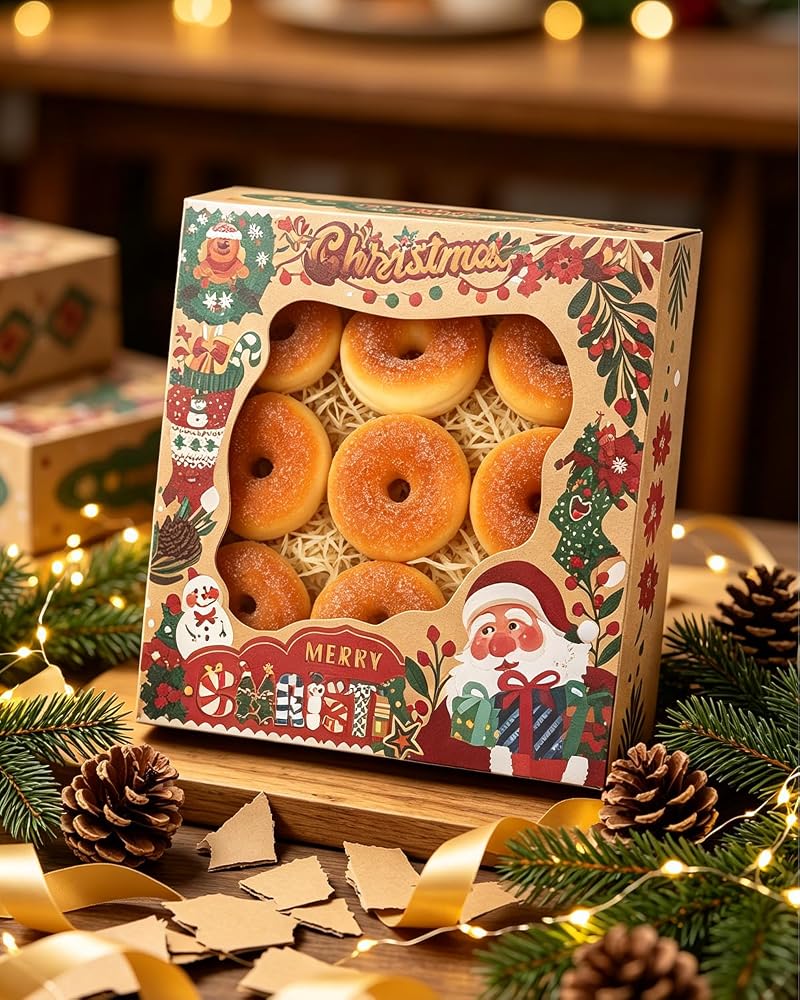 Christmas Kraft Cookie Boxes with Window 30 Pcs 9x9x2.5in - Gift Set, Easy Assemble