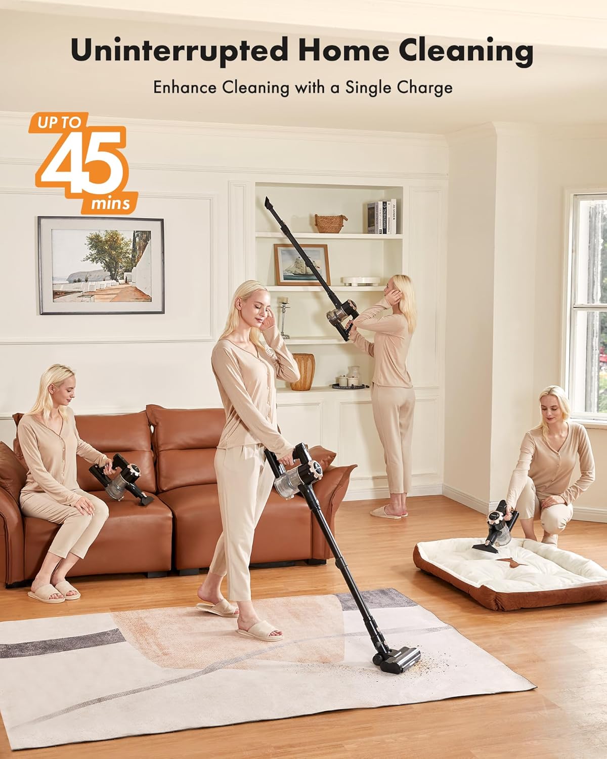 Trucozie Cordless Vacuum Cleaner - 8-in-1 Lightweight Design with 45 Minutes Runtime | Powerful Suction for Home, Hardwood Floors, and Pet Hair