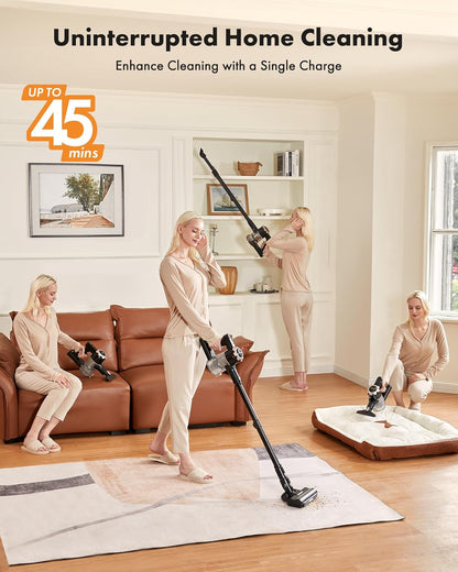Trucozie Cordless Vacuum Cleaner - 8-in-1 Lightweight Design with 45 Minutes Runtime | Powerful Suction for Home, Hardwood Floors, and Pet Hair