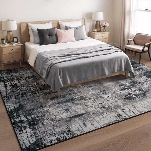 Area Rug Living Room Rug, 4x6 Modern Abstract Washable Rug Black Non Slip Foldable Faux Wool Vintage Carpet, Fluffy Non-Shedding Rugs for Living Room, Bedroom, Dining Room, Kids Playroom