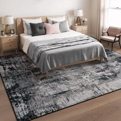 Area Rug Living Room Rug, 4x6 Modern Abstract Washable Rug Black Non Slip Foldable Faux Wool Vintage Carpet, Fluffy Non-Shedding Rugs for Living Room, Bedroom, Dining Room, Kids Playroom