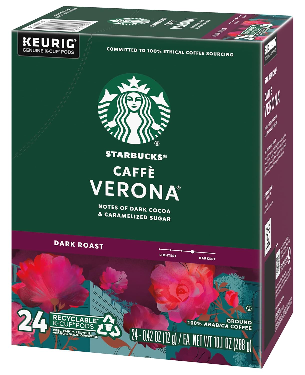 Starbucks K-Cup Pods - Caffè Verona Dark Roast Coffee with Cocoa & Caramel Notes | 48 Count (2 Boxes)