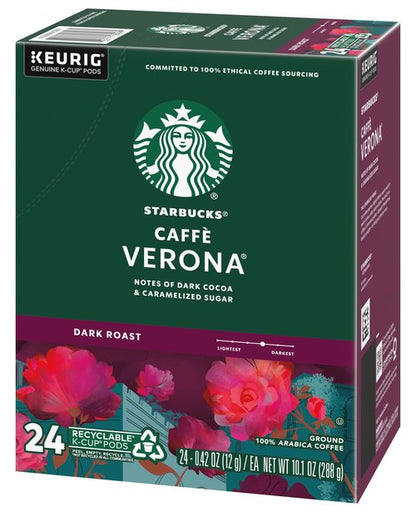 Starbucks Coffee K-Cup Pods, Caffè Verona, Dark Roast Coffee, Notes of Dark Cocoa & Caramelized Sugar, Keurig Genuine K-Cup Pods, 24 CT K-Cups/Box (Pack of 2 Boxes)