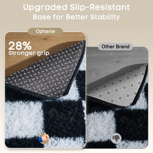 Ophanie Checkered Black & White Rug for Living Room Bedroom, Fluffy Soft Cute Fuzzy Area Rugs, Shag Plush Shaggy Bedside Floor 6x9 Furry Carpet for Kids Baby Teen Dorm Nursery Home Decor Aesthetic