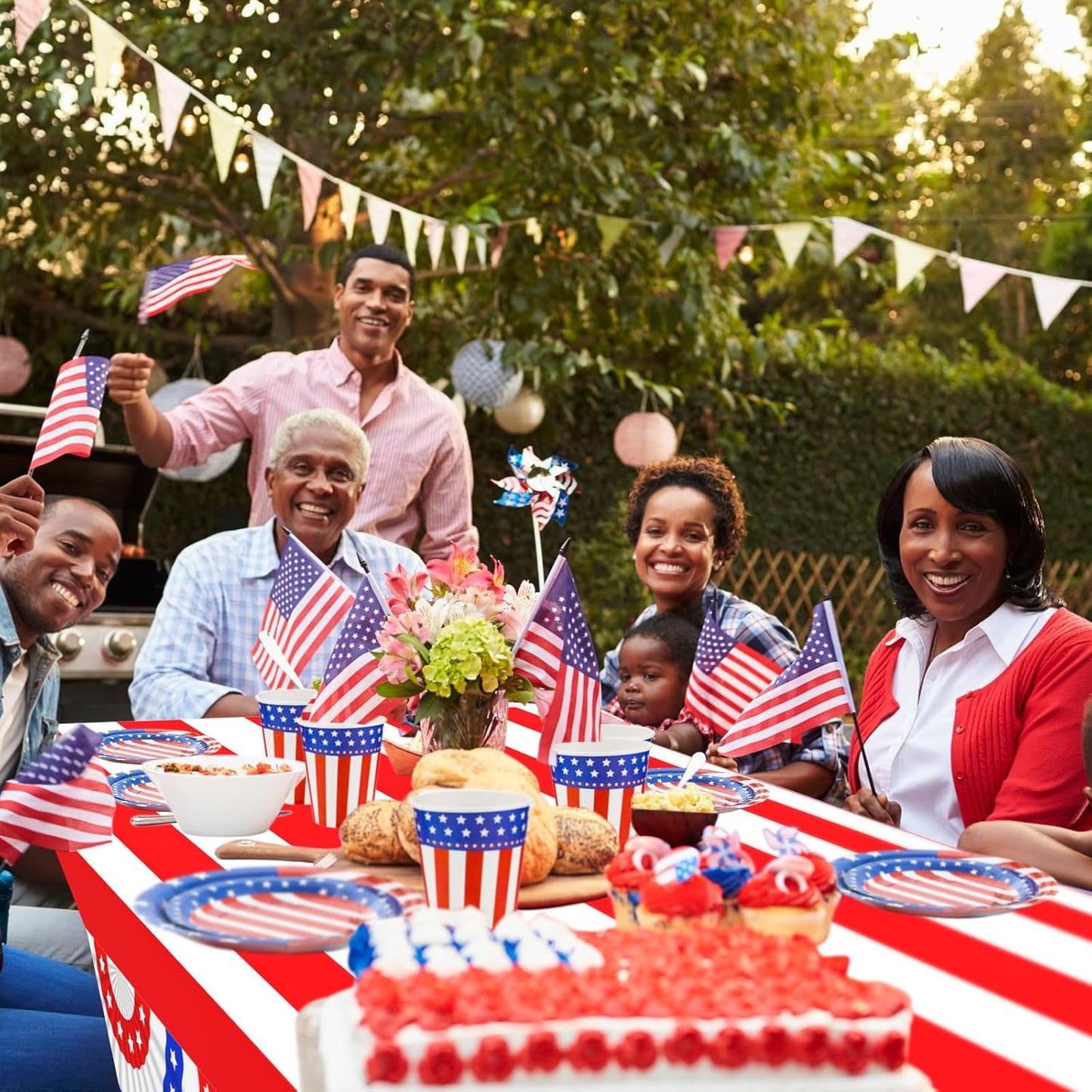 Oudain Patriotic Tablecloths - 6 Pcs 54" x 108" Disposable Red, Blue & White for 4th of July Decor