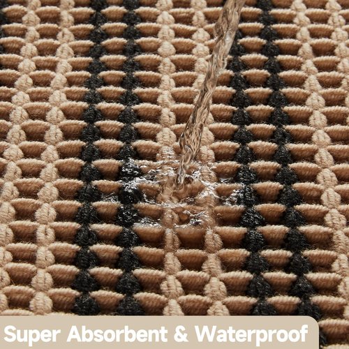 TYUU Waffle Bath Mat, Boho Bathroom Rugs Non Slip Washable Super Absorbent Quick Dry Bath Mat Farmhouse Bathroom Decor, 48"x24" Black and Khaki