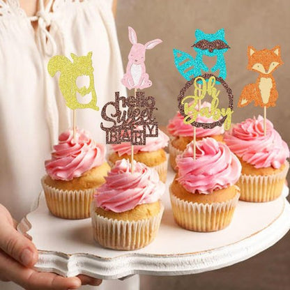 Ercadio Woodland Animals Cupcake Toppers - 24 Pcs Party Decorations for Baby Showers & Birthdays
