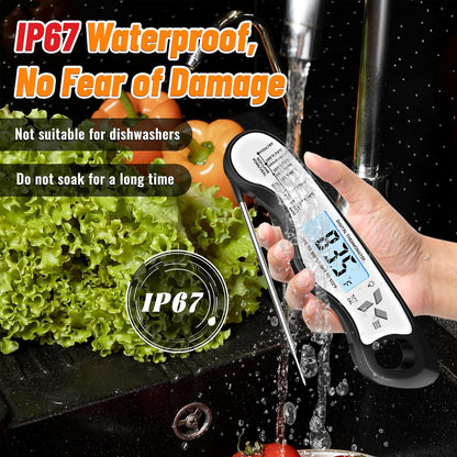 Meat Thermometer - IP67 Waterproof Digital Thermometer with Backlight & Magnet for BBQ, Grill, Candy
