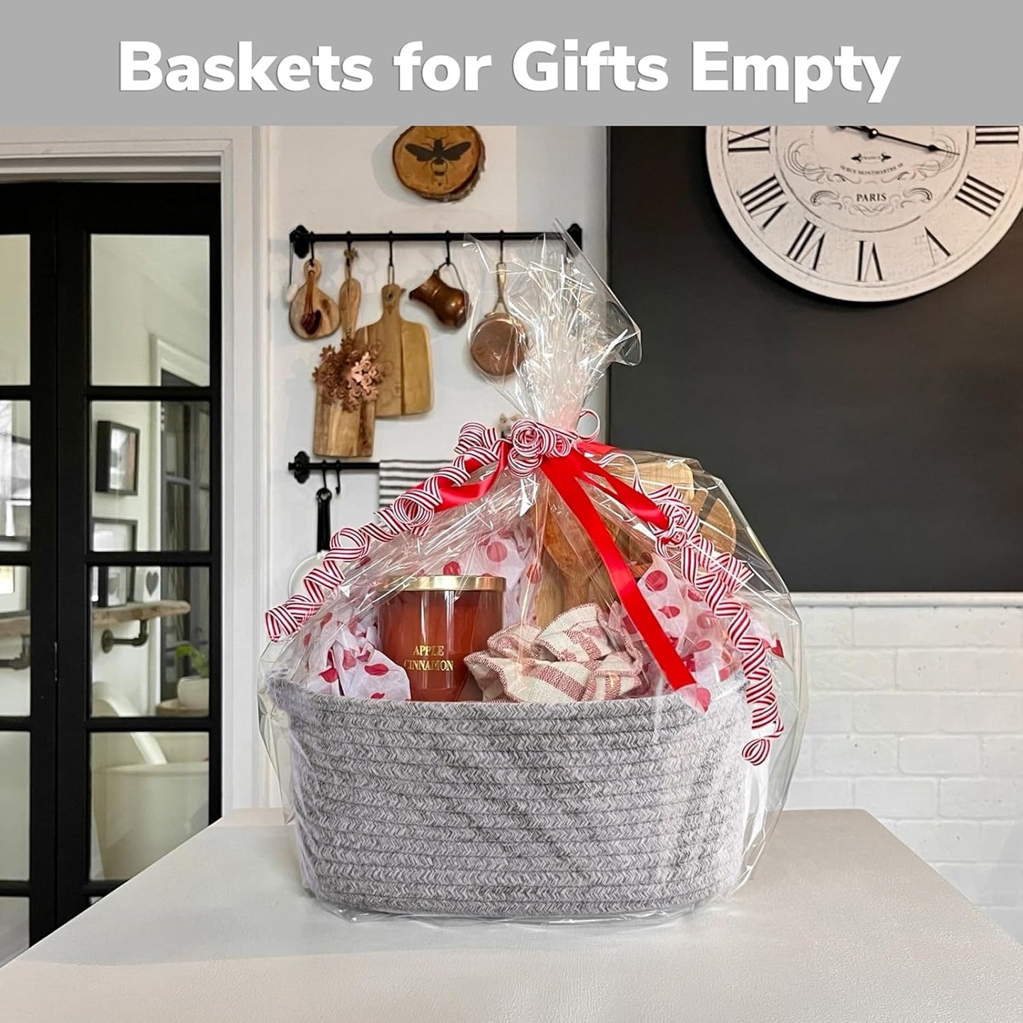 CHICVITA Decorative Gift Basket - Easter Basket for Kids | Woven Rope Toy Organizer, Grey, 13 x 9.8 x 5 Inches