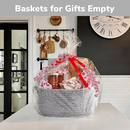 CHICVITA Decorative Gift Basket - Easter Basket for Kids | Woven Rope Toy Organizer, Grey, 13 x 9.8 x 5 Inches