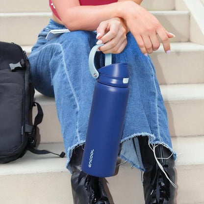 ENCOOL Insulated Water Bottle - Leakproof Dual-Sip Design for Work & Gym | Keeps Drinks Cold, 24 oz, Teal Blue