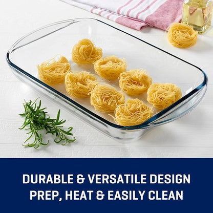 Glass 9x13 Baking Dish - 3 Quart Oblong Ovenproof Casserole Dish for Lasagna & Brownies | BPA-Free, Easy Cleanup