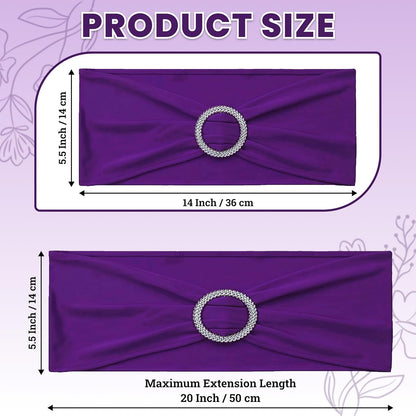 MDS Spandex Chair Sashes - Universal Fit Elastic Stretch Ties with Buckle Slider Bow | 150 Pack - Purple