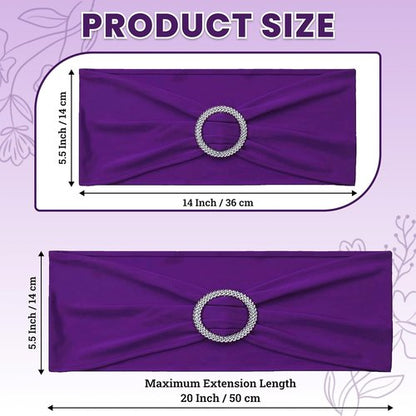 MDS Spandex Chair Sashes - 200 Pack Universal Elastic Stretch Bands with Buckle Slider | Purple