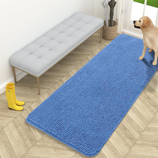 OLANLY Dog Door Mat - Absorbent Non-Slip Washable Doormat for Muddy Paws | 59x24 Cornflower Blue