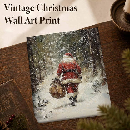 Santa Claus Wall Art Print - Vintage Christmas Illustration Unframed 14" x 11" (Variation: Santa Walking)