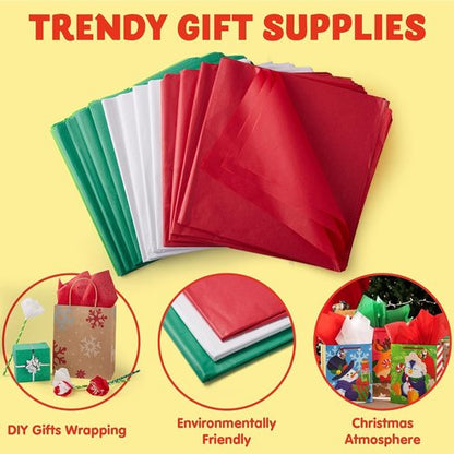 JOYIN Christmas Tissue Paper Assortment - 180 Sheets (20" x 20") in Red, Green & White for Easy Gift Wrapping