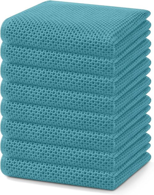 Homaxy Kitchen Dish Towels - Ultra Soft 100% Cotton Waffle Weave, Quick Drying, 13 x 28 Inches, 8-Pack, Lake Blue