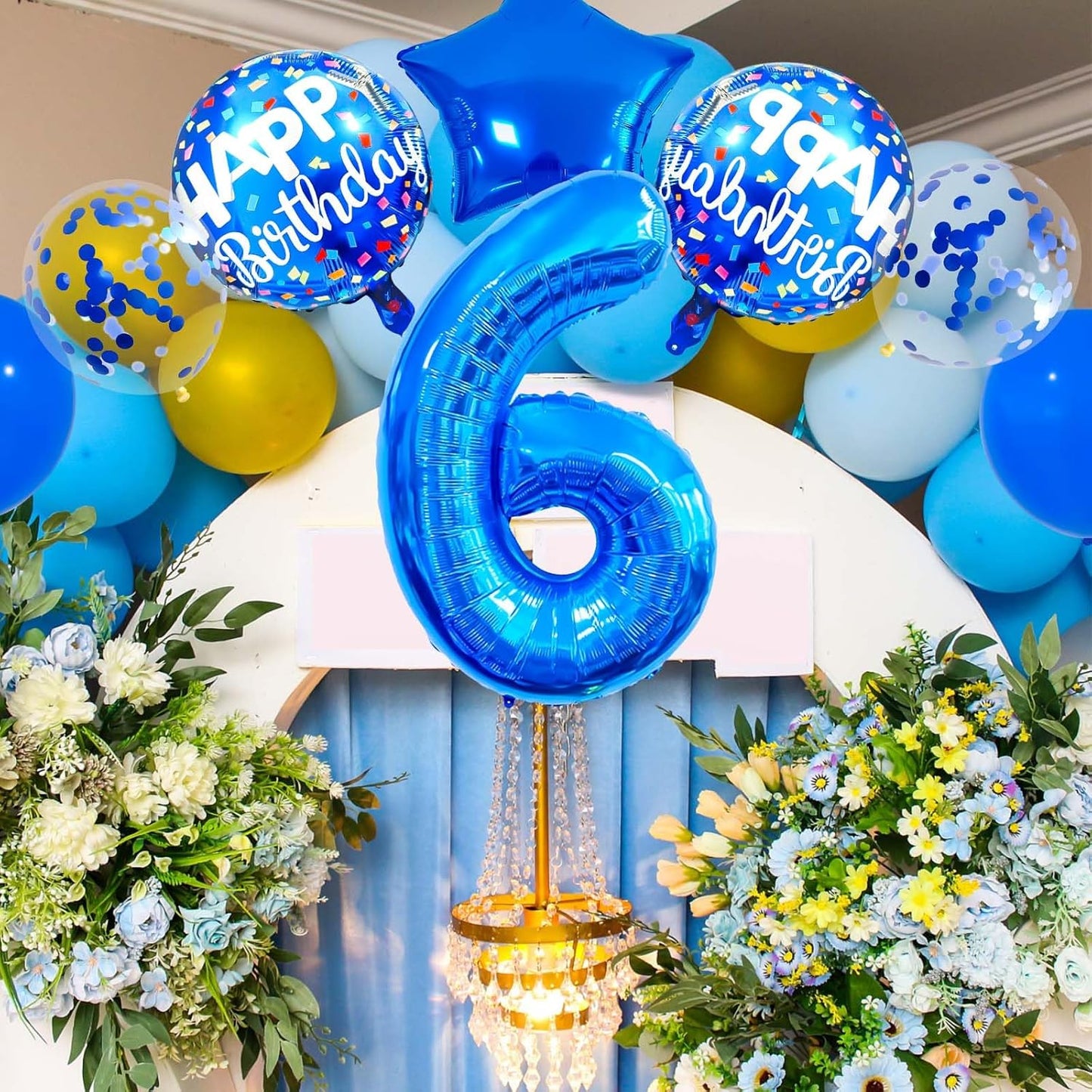 Skiennix 6 Balloon Number - Dark Blue Confetti Latex Balloon for Kids' Birthday Party Decor