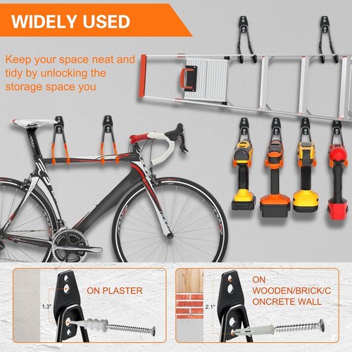 HUPBIPY Heavy Duty Garage Hooks - 12 Pack Wall Mount Storage Organizer for Tools, Ladders & Bikes
