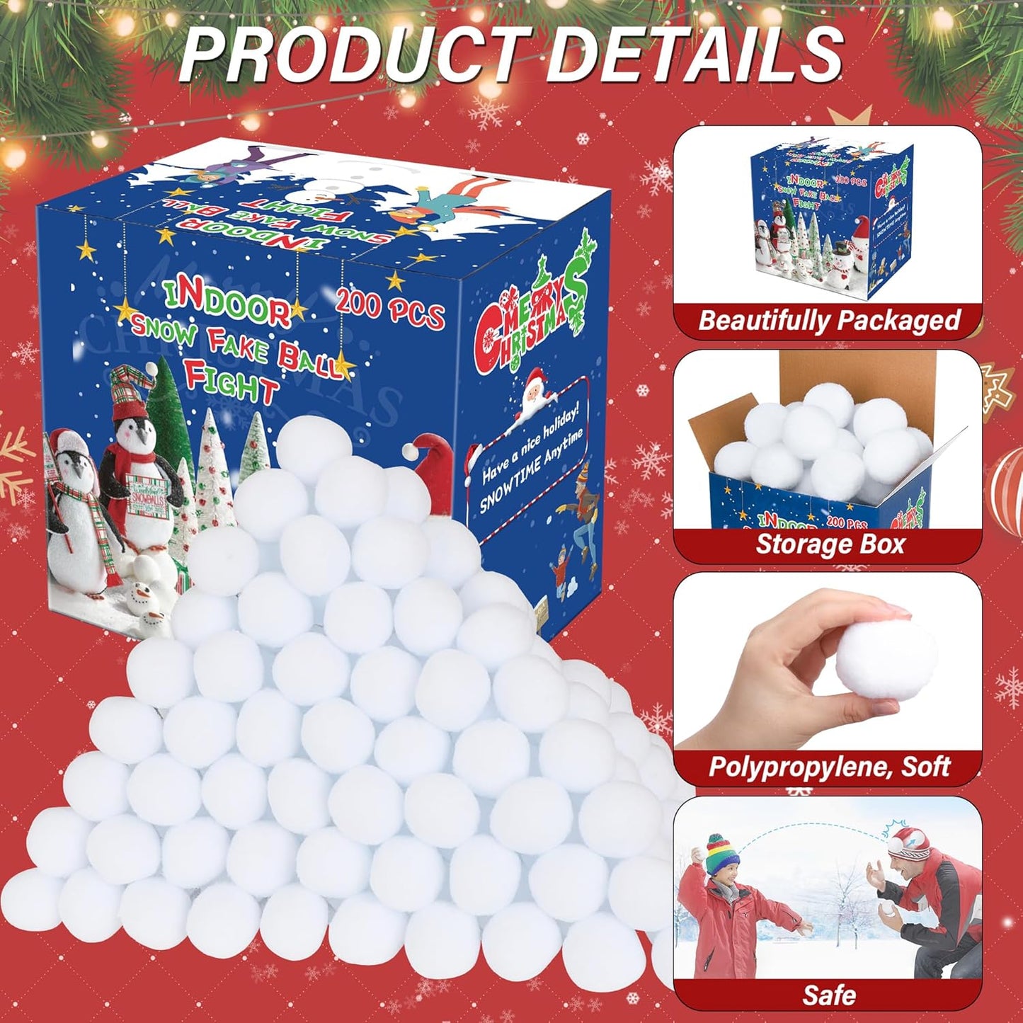 Skiennix 200 Pack Snow Toy Balls - Indoor Fake Snowballs for Kids | Perfect for Winter Games & Christmas Fun